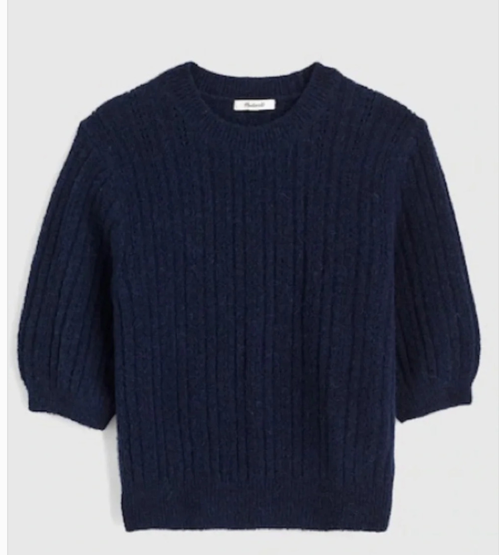 Madewell Cloudsoft Short Sleeve Sweater Tee S NWT Navy Blue NY440 Prep 90s Y2K